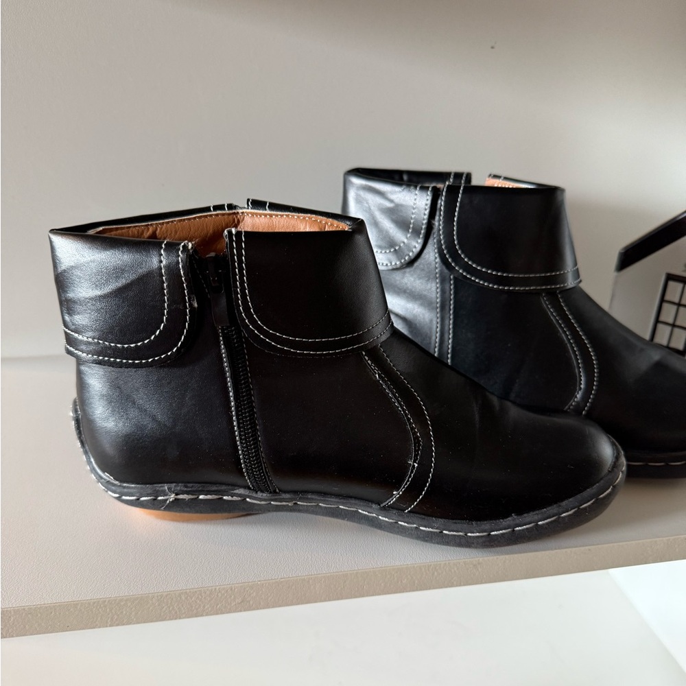 Black Ankle Boots with White Topstitching - Picture 3 of 10